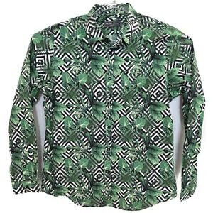 Paisley & Gray Shirt Mens XL 18 Green Tropical Leaf Slim Fit Stretch Print